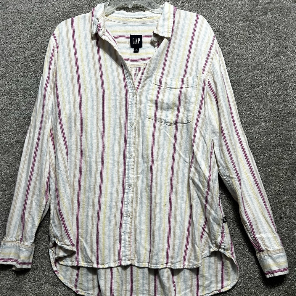 Gap Woman’s Striped Linen Blend Button Up Long Sleeve Shirt Size XL